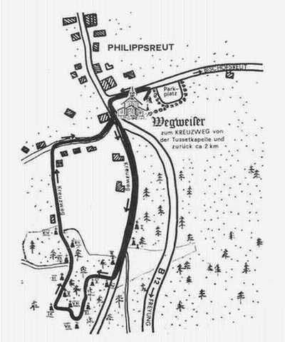 The Way of the Cross of the Bohemian Forest Germans in a wide arc above the village of Philippsreut